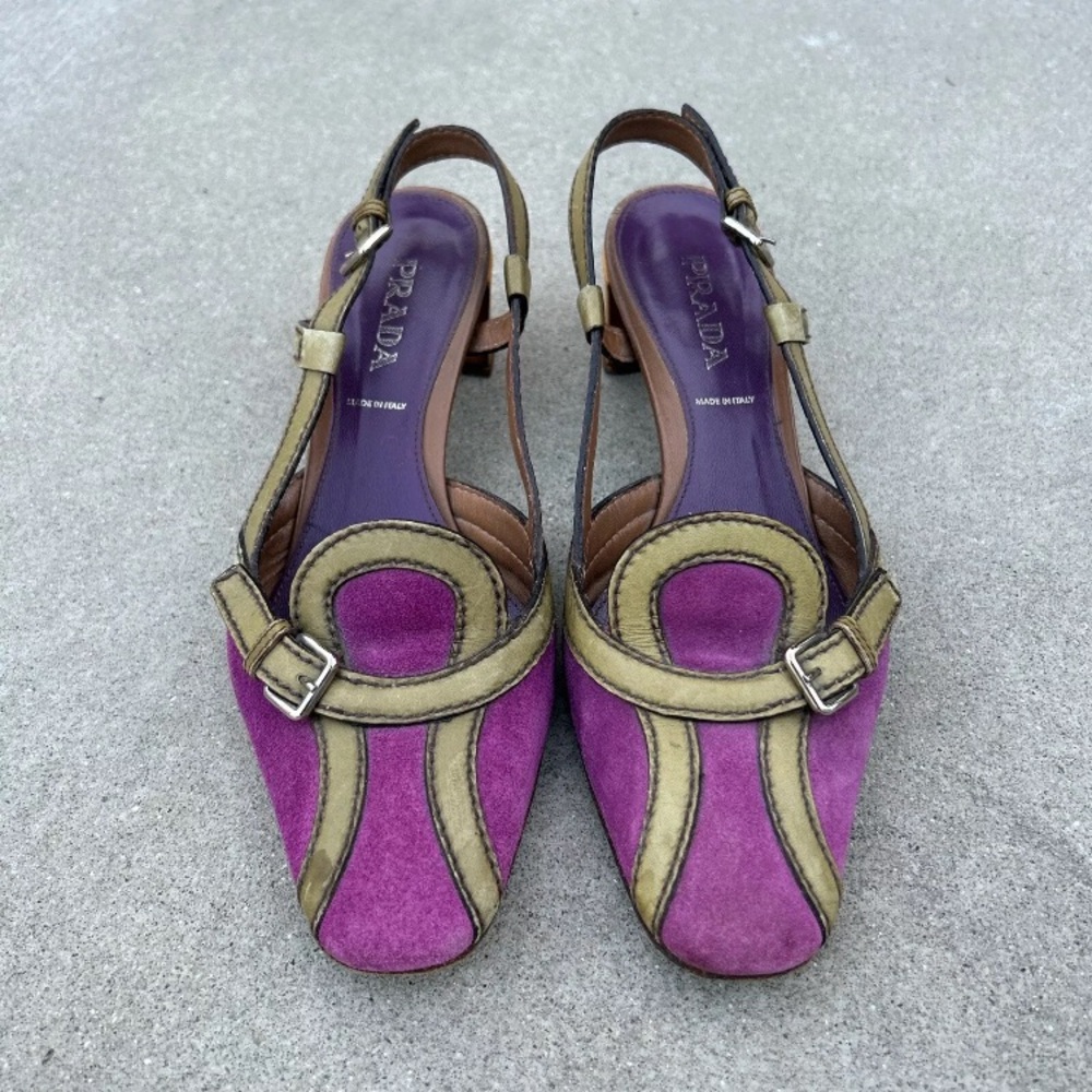 Vintage 2000s PRADA Colorblock Slingback Block Heel 37 - Picture 3 of 6